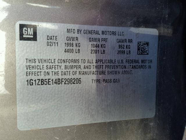 1G1ZB5E14BF298206 - 2011 CHEVROLET MALIBU LS 棕色 照片 10