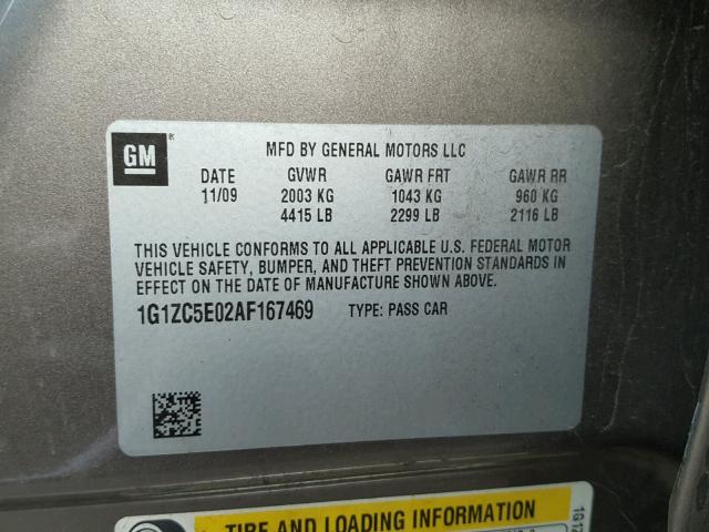 1G1ZC5E02AF167469 - 2010 CHEVROLET MALIBU 1LT თაფლისფერი ფოტო 10