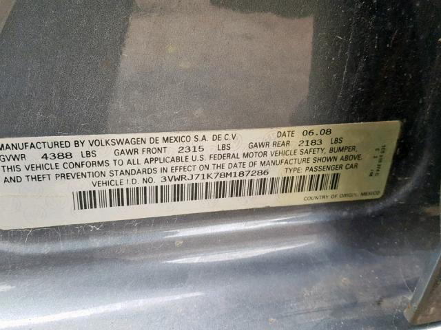 3VWRJ71K78M187286 - 2008 VOLKSWAGEN JETTA WOLF 灰色 照片 10