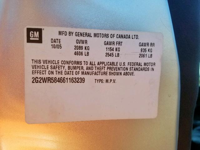 2G2WR584661163239 - 2006 PONTIAC GRAND PRIX SILVER photo 10