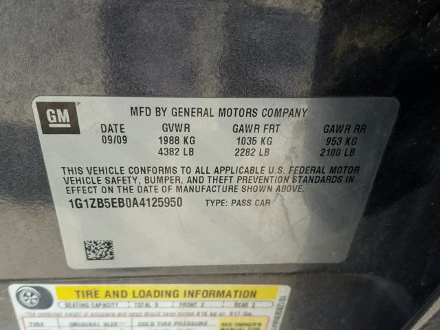 1G1ZB5EB0A4125950 - 2010 CHEVROLET MALIBU LS ნაცრისფერი ფოტო 10