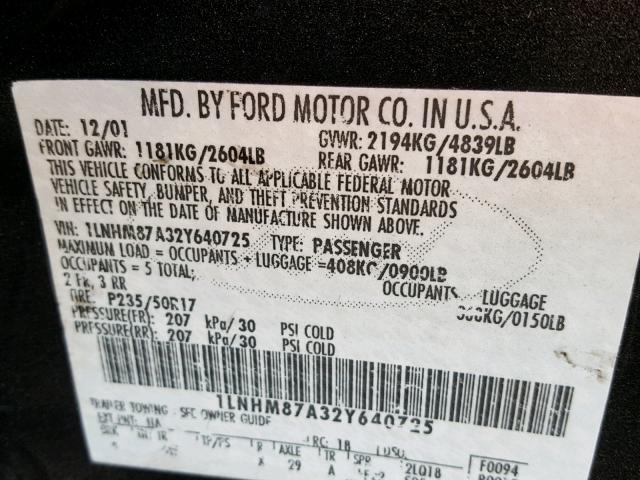 1LNHM87A32Y640725 - 2002 LINCOLN LS BLACK photo 10