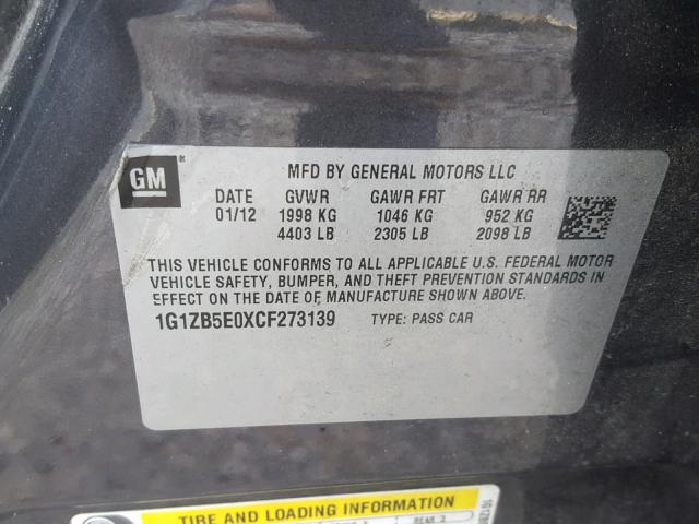 1G1ZB5E0XCF273139 - 2012 CHEVROLET MALIBU LS 灰色 照片 10