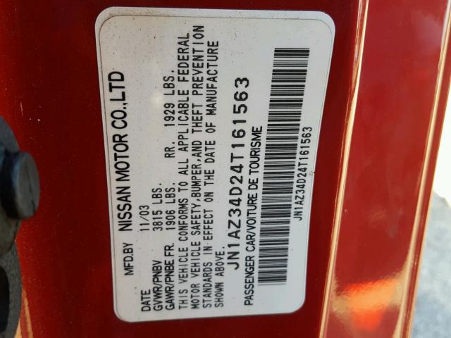 JN1AZ34D24T161563 - 2004 NISSAN 350Z COUPE RED photo 10