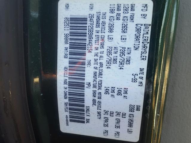 2B4FP25B9XR442154 - 1999 DODGE CARAVAN GREEN photo 10