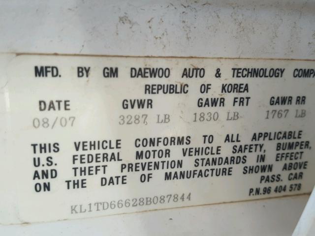 KL1TD66628B087844 - 2008 CHEVROLET AVEO BASE Ақ фото 10