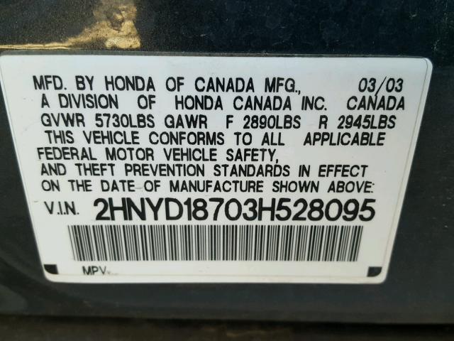 2HNYD18703H528095 - 2003 ACURA MDX TOURIN GRAY photo 10