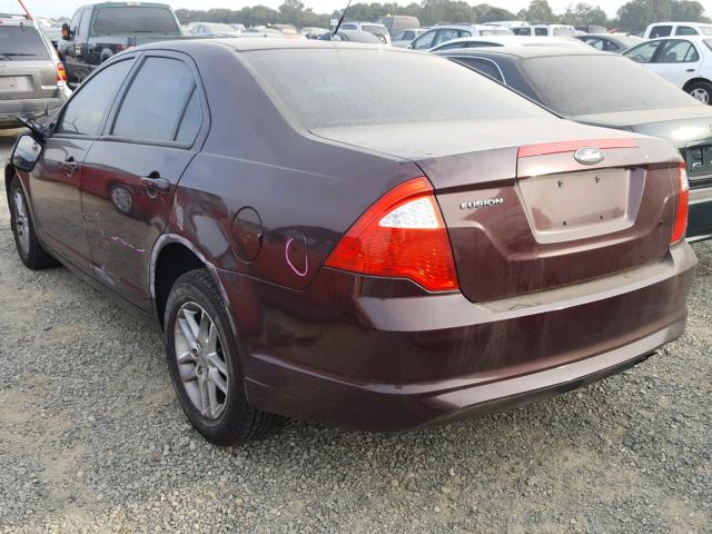 3FAHP0GA4CR345832 - 2012 FORD FUSION S BURGUNDY photo 3