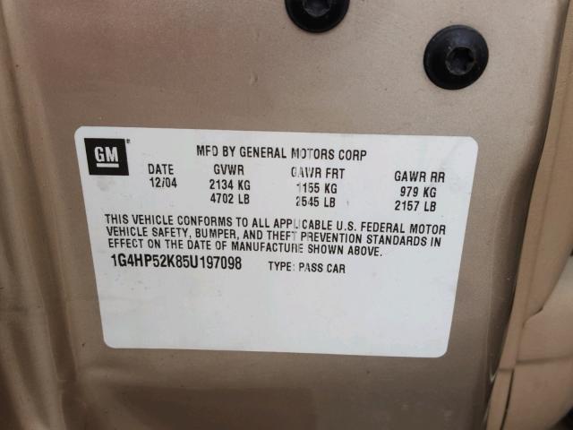 1G4HP52K85U197098 - 2005 BUICK LESABRE CU BEIGE photo 10