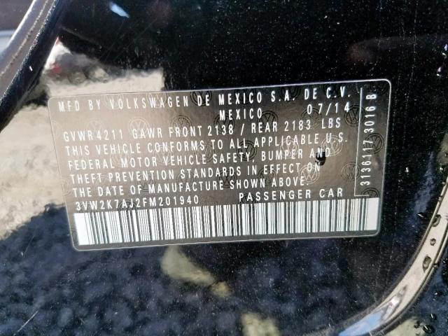 3VW2K7AJ2FM201940 - 2015 VOLKSWAGEN JETTA BASE 黑色 照片 10