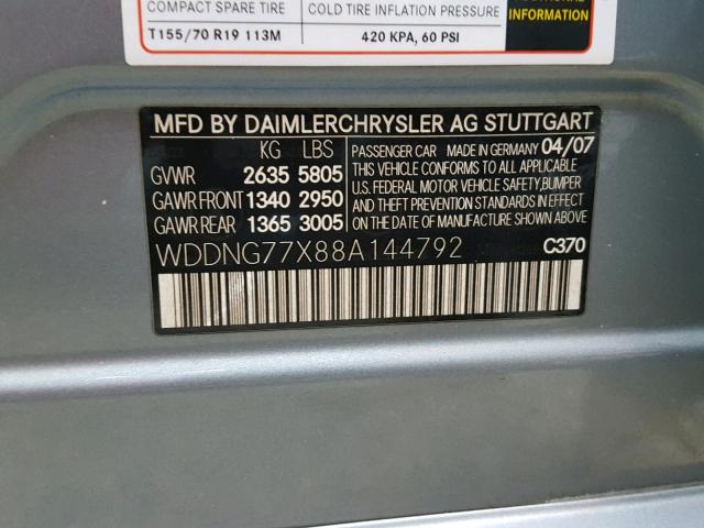 WDDNG77X88A144792 - 2008 MERCEDES-BENZ S 63 AMG SILVER photo 10