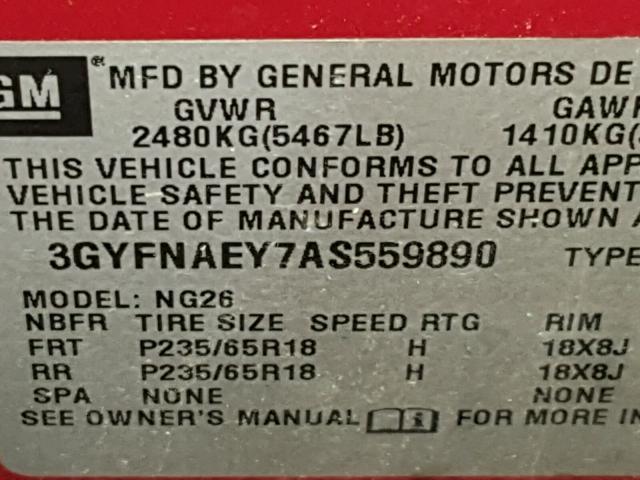 3GYFNAEY7AS559890 - 2010 CADILLAC SRX LUXURY RED photo 10