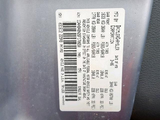 1D4HB48N26F170650 - 2006 DODGE DURANGO SL SILVER photo 10