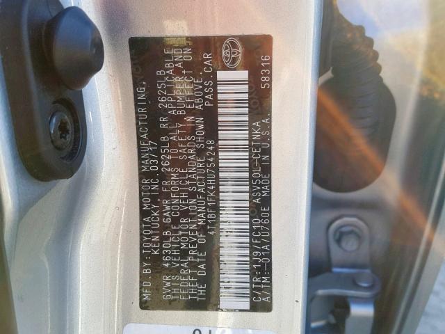 4T1BF1FK4HU754248 - 2017 TOYOTA CAMRY LE SILVER photo 10