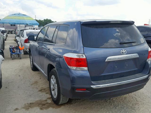 5TDZK3EH6DS131700 - 2013 TOYOTA HIGHLANDER BLUE photo 3