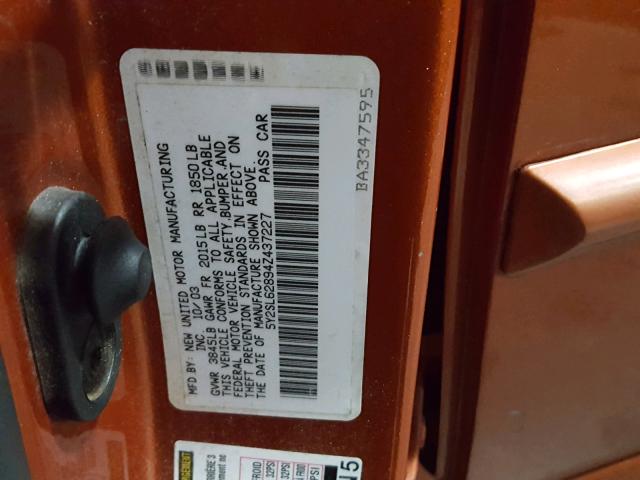 5Y2SL62894Z437227 - 2004 PONTIAC VIBE ORANGE photo 10