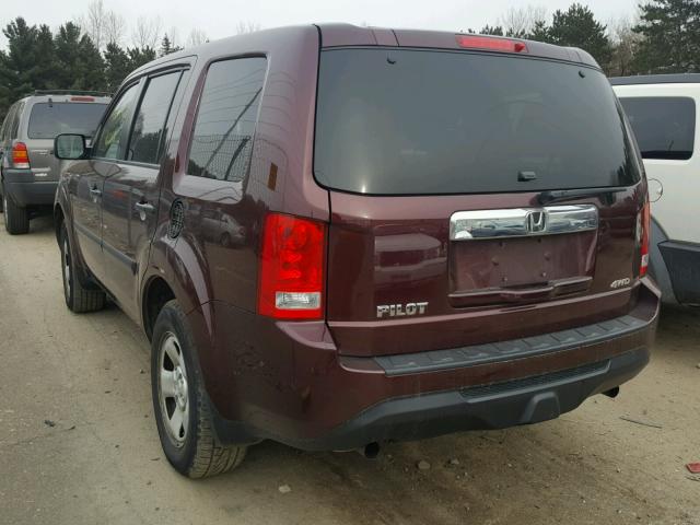 5FNYF4H25EB016511 - 2014 HONDA PILOT LX MAROON photo 3