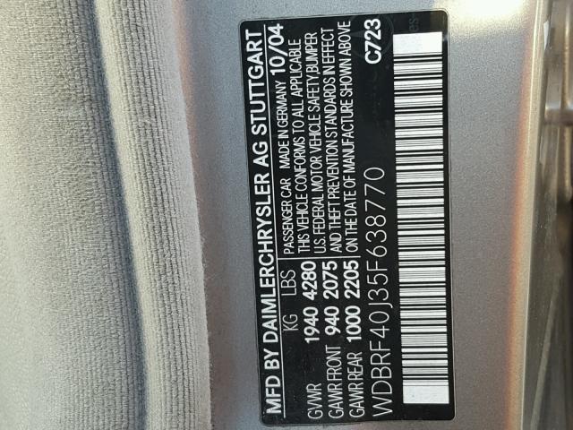 WDBRF40J35F638770 - 2005 MERCEDES-BENZ C 230K SPO GRAY photo 10