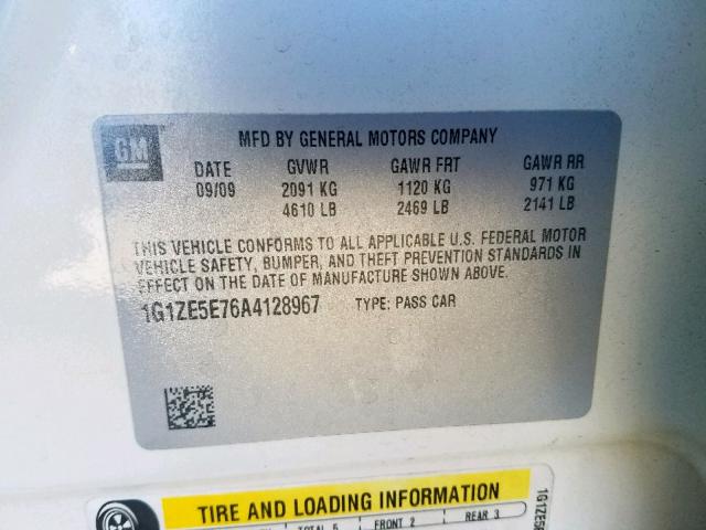 1G1ZE5E76A4128967 - 2010 CHEVROLET MALIBU LTZ თეთრი ფოტო 10