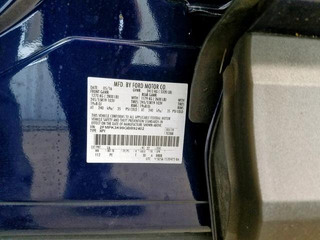 2FMPK3K99GBB92402 - 2016 FORD EDGE TITAN BLUE photo 10