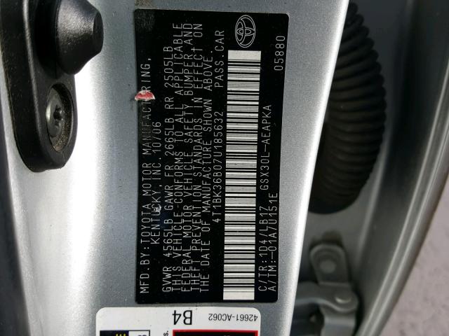 4T1BK36B07U185632 - 2007 TOYOTA AVALON XL SILVER photo 10