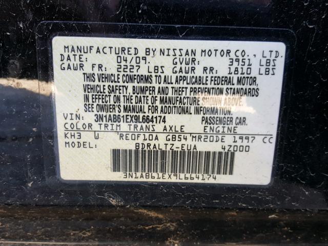 3N1AB61EX9L664174 - 2009 NISSAN SENTRA 2.0 BLACK photo 10