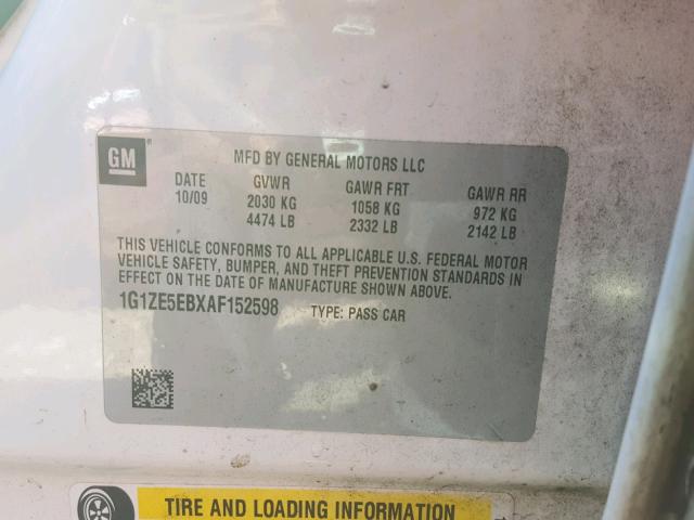 1G1ZE5EBXAF152598 - 2010 CHEVROLET MALIBU LTZ თეთრი ფოტო 10