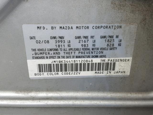 JM1BK344181120848 - 2008 MAZDA 3 HATCHBAC SILVER photo 10