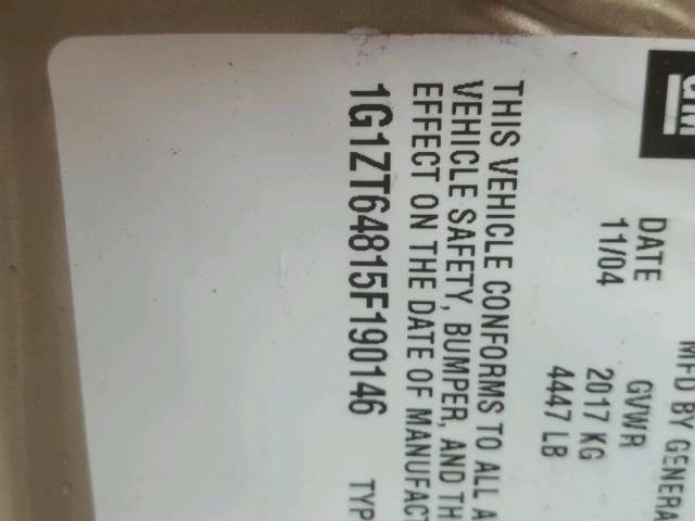 1G1ZT64815F190146 - 2005 CHEVROLET MALIBU MAX ოქროსფერი ფოტო 10