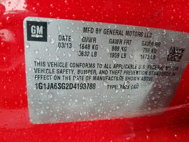 1G1JA6SG2D4193788 - 2013 CHEVROLET SONIC LS RED photo 10