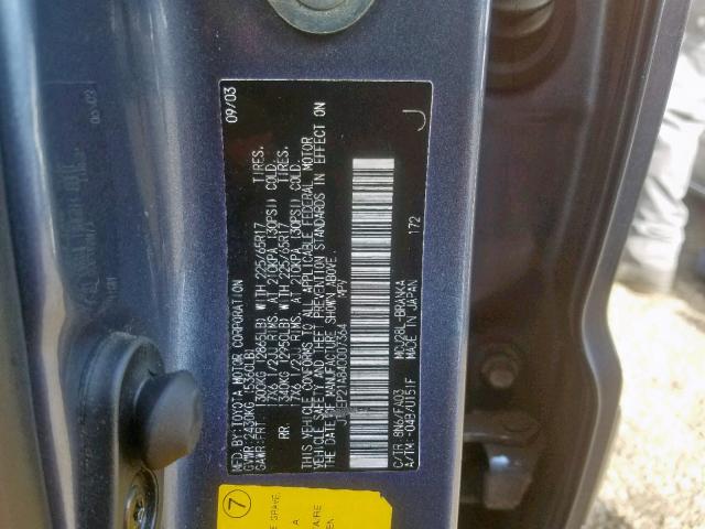 JTEEP21A840007364 - 2004 TOYOTA HIGHLANDER BLUE photo 10