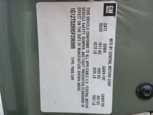 1G1ZT52895F296986 - 2005 CHEVROLET MALIBU LS GREEN photo 10