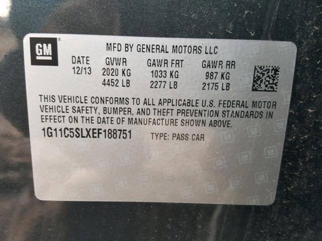 1G11C5SLXEF188751 - 2014 CHEVROLET MALIBU 1LT GRAY photo 10