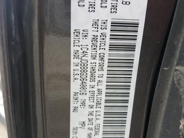 1C4NJDBB8GD640016 - 2016 JEEP COMPASS SP 灰色 照片 10