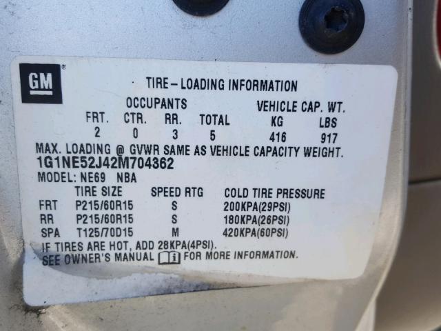 1G1NE52J42M704362 - 2002 CHEVROLET MALIBU LS ვერცხლისფერი ფოტო 10