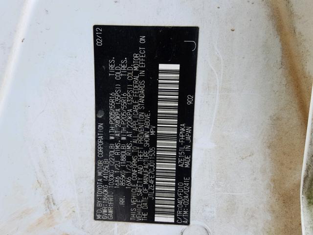 JTLZE4FE7CJ011535 - 2012 TOYOTA SCION XB Ağ foto 10