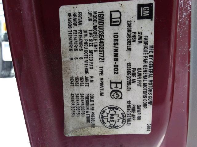 1GMDU03E44D257721 - 2004 PONTIAC MONTANA RED photo 9