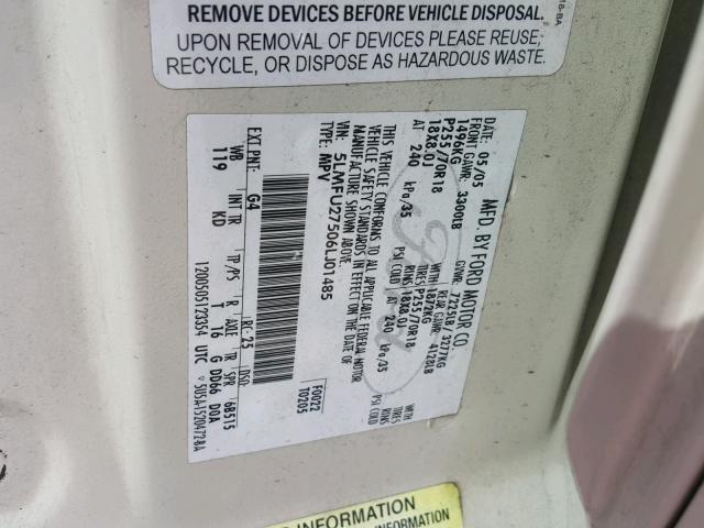 5LMFU27506LJ01485 - 2006 LINCOLN NAVIGATOR Ақ фото 10