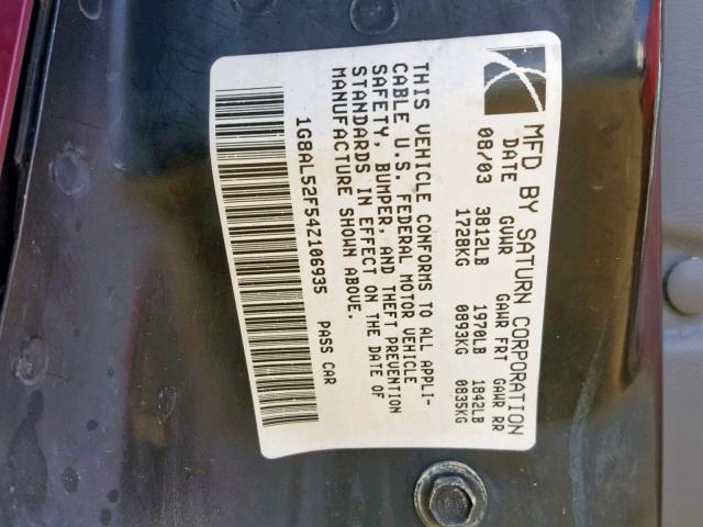 1G8AL52F54Z106935 - 2004 SATURN ION LEVEL RED photo 10