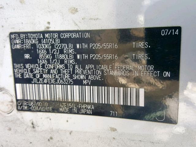 JTLZE4FEXEJ063275 - 2014 TOYOTA SCION XB Ақ фото 10