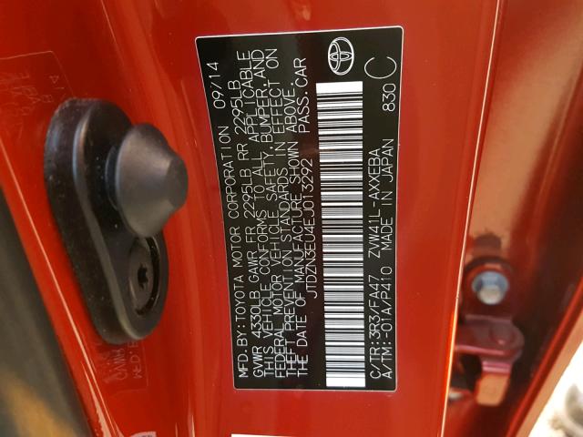 JTDZN3EU4EJ013292 - 2014 TOYOTA PRIUS V RED photo 10