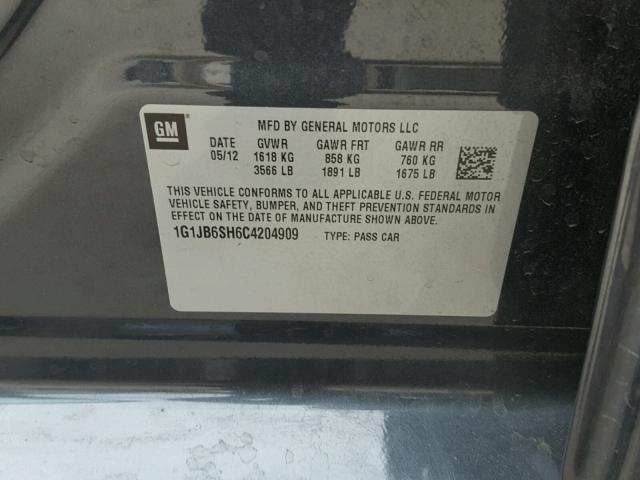 1G1JB6SH6C4204909 - 2012 CHEVROLET SONIC LS GRAY photo 10