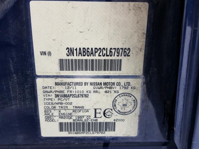 3N1AB6AP2CL679762 - 2012 NISSAN SENTRA 2.0 BLUE photo 10