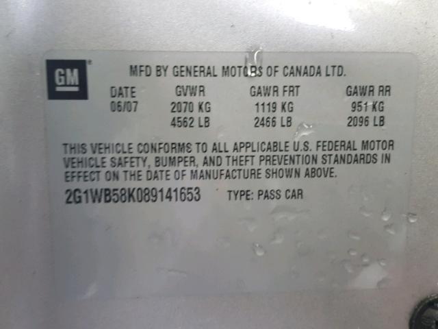 2G1WD58C981211720 - 2008 CHEVROLET IMPALA SUP 银色 照片 10