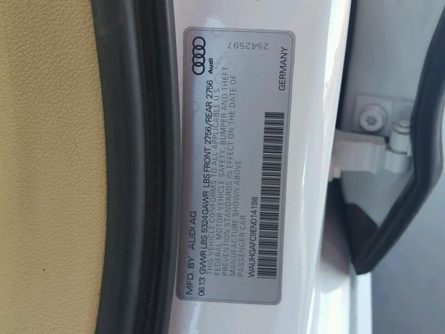 WAUHGAFC9EN014198 - 2014 AUDI A6 PRESTIG WHITE photo 10