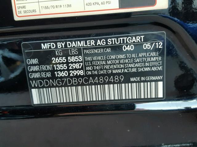 WDDNG7DB9CA489489 - 2012 MERCEDES-BENZ S 550 BLACK photo 10