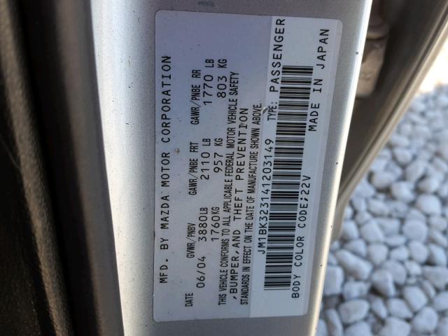 JM1BK323141203149 - 2004 MAZDA 3 S GRAY photo 10