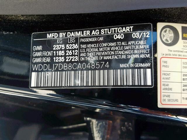 WDDLJ7DB8CA048574 - 2012 MERCEDES-BENZ CLS 550 BLACK photo 10