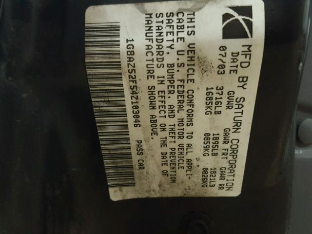 1G8AZ52F54Z103046 - 2004 SATURN ION LEVEL SILVER photo 10