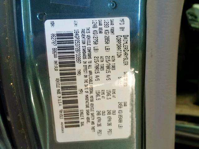 1B4GP25372B733997 - 2002 DODGE CARAVAN SE GREEN photo 10